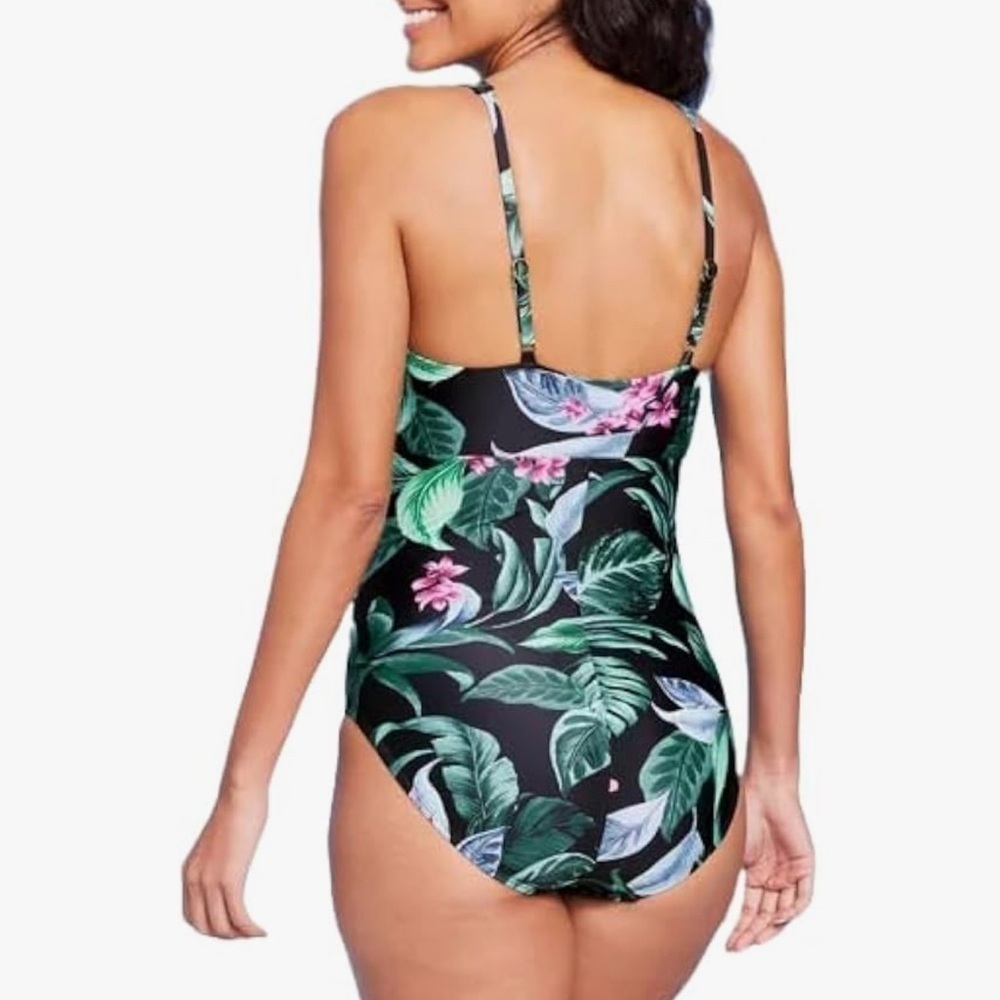 Kona Sol Women's Full Coverage Tummy Control Tie-Front One Piece Swimsuit SZ M - Picture 2 of 5